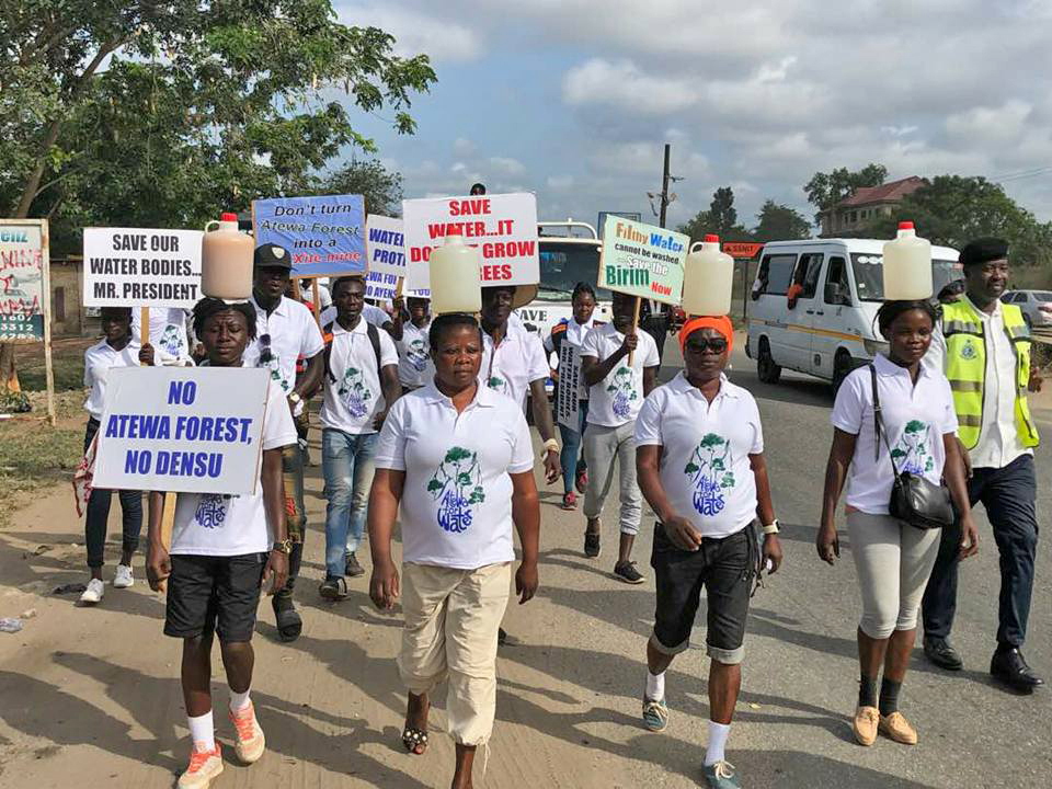 Protesters in Ghana campaign against bauxite mining in Atewa Forest. 