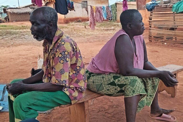 Christine Maïsali, a victim of a work accident on SOSUCAM's plantations, with her husband, Farwe Kossombele.