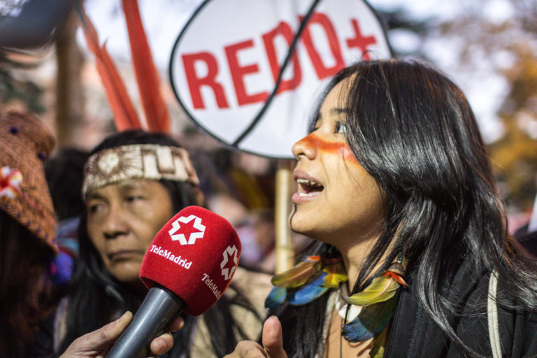 Indigenous woman speaking at COP25