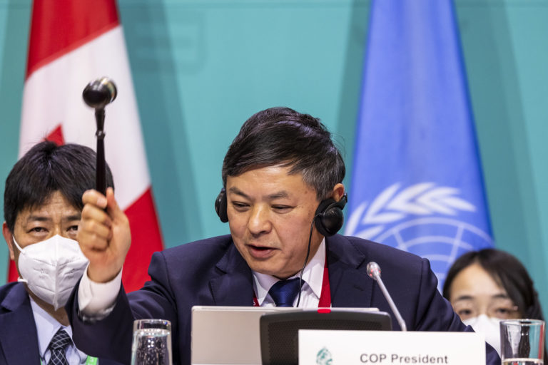 COP 15 President Huang Runqiu at the COP15 closing plenary in Montreal. Image by UN biodiversity via Flickr (CC BY-NC-ND 2.0).