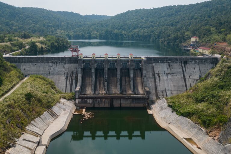 Significant deforestation was linked to the Lower Russei Chrum dam, which has been operational in Koh Kong province since 2015. Image by Gerald Flynn / Mongabay.