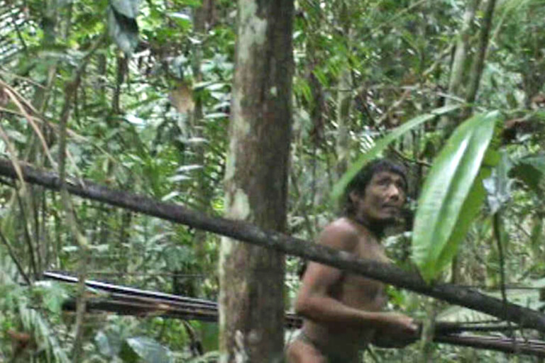 A Kawahiva indigenous man fleetingly caught on film.