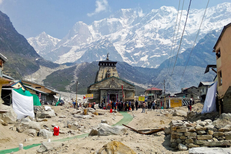 A front view of the Kedarnath Temple in the aftermath of the 2013 floods.