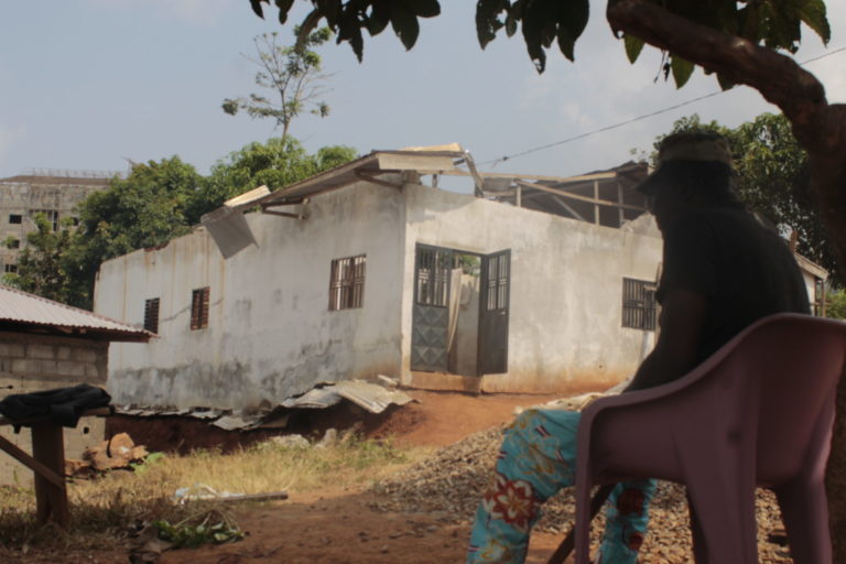 The dilapidated home of Ambroise Ondoa, local leader from Nkol-Bifouan, damaged by vibrations from the Febe village quarry. Image © Yannick Kenné.