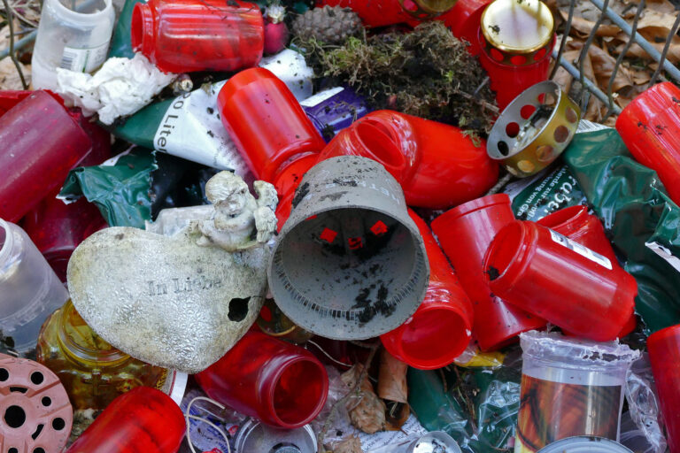 Throwaway single-use plastic trash at a festival in Germany.