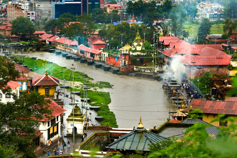 Bagmati River flowing through Pashupatinath Temple in Kathmandu.