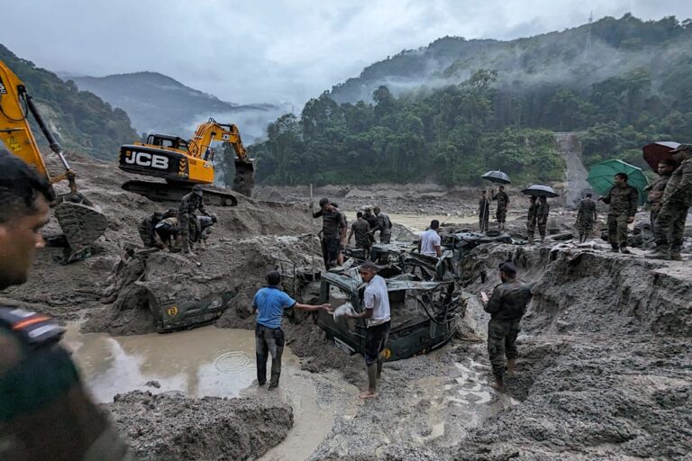 Rescue efforts in the aftermath of the GLOF event in Sikkim on October 4. Photo by Press Information Bureau, Government of India.