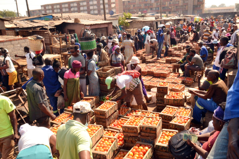 Harare locals visit the Mbare Agricultural Market to buy fresh fruit and vegetables. Photo by: Charles Dhewa.