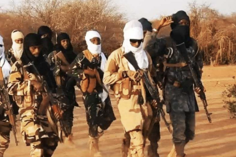 Screenshot from a propaganda video released by JNIM depicting a training camp in Burkina Faso, 2024.