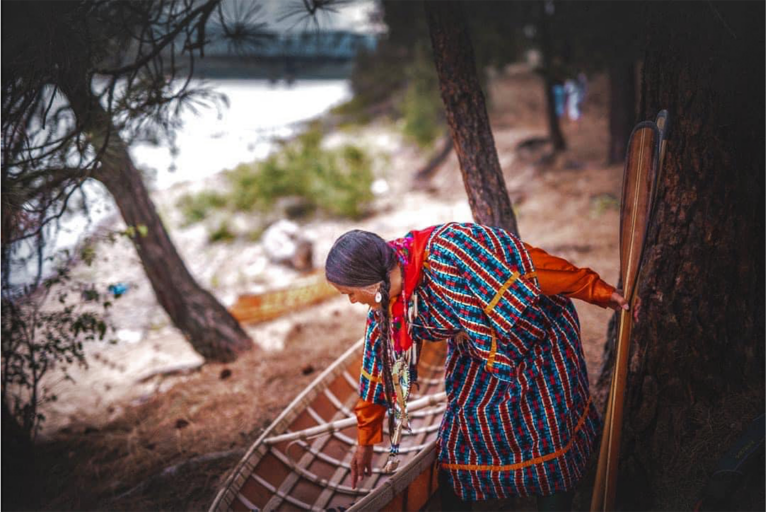 Shelly Boyd, a Sinixt woman, co-leads the annual salmon ceremony at Kettle Falls and keeps tradition alive by singing songs that have been sung there for millennia.